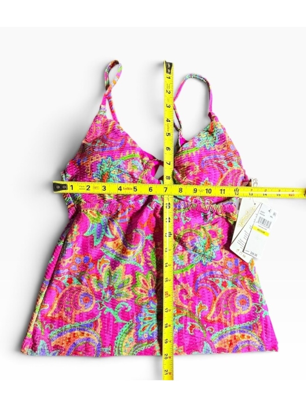 Becca pink paisley multi color O ring tankini swim top size Medium $98 NWT - Picture 4 of 8
